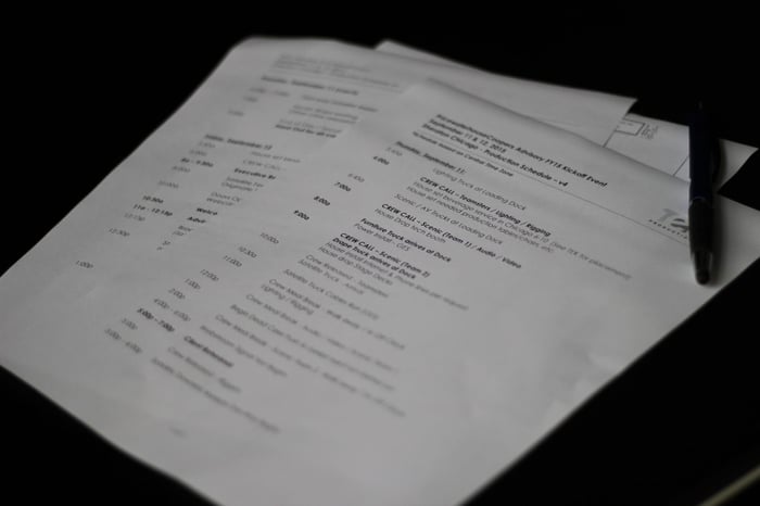a printed out live event production schedule explaining an hourly and daily overview
