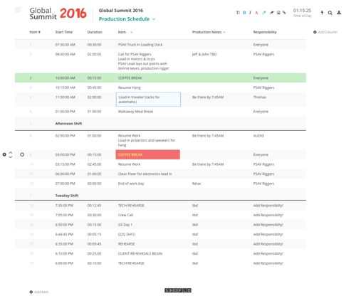 event production schedule